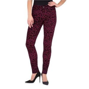 Jordache Jeans Purple Luxe Skinny Cheetah Mid Rise Flocked Black Sz 26W New